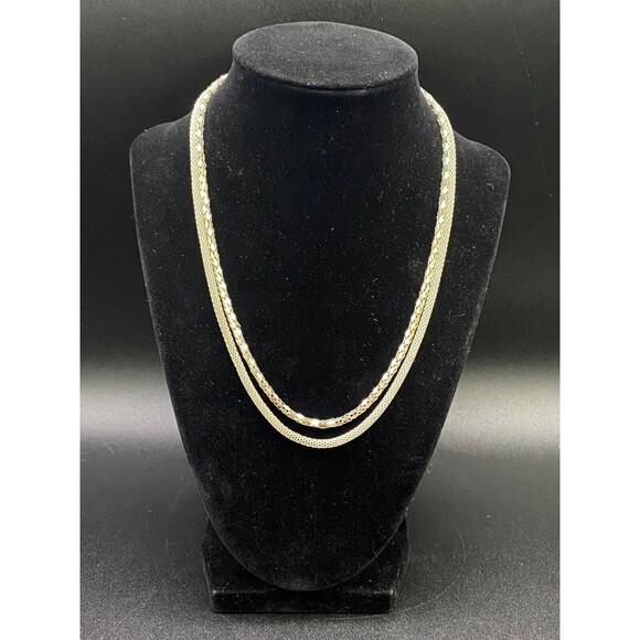 Silver Tone Double Round Chain Necklace - Free Shipping - Picture 1 of 4
